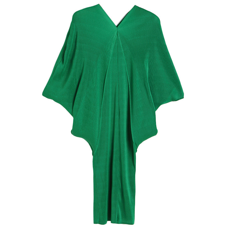 Women Green Big Size Dress Arrivals Deep V- Neck Batwing Sleeve Loose Fit Fashion Summer 2E1607 210526