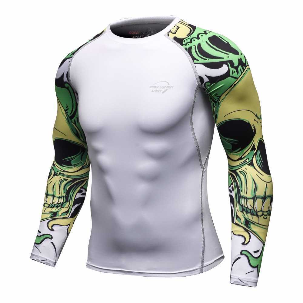 Men MMA Compression Shirts Rashguard Fitness Long Sleeves Base Layer Skin Tight Weight Lifting T 22 210629