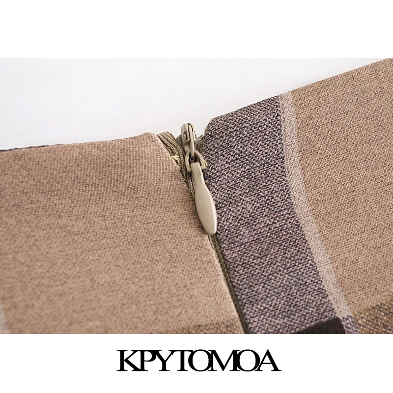 Women Fashion With Knot Side Vent Checked Midi Skirt High Waist Back Zipper Female Skirts Mujer 210420