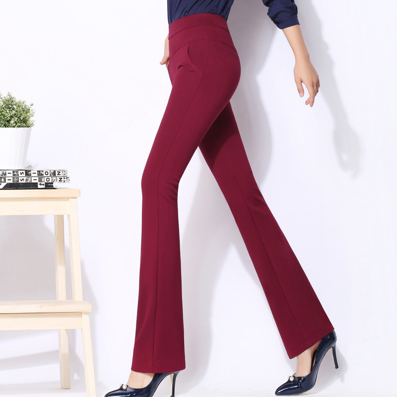 Autumn Female Leisure Trousers Bell Bottom Women Pant Plus Size Solid Full Length Suit Pants High Waist 6522 210518
