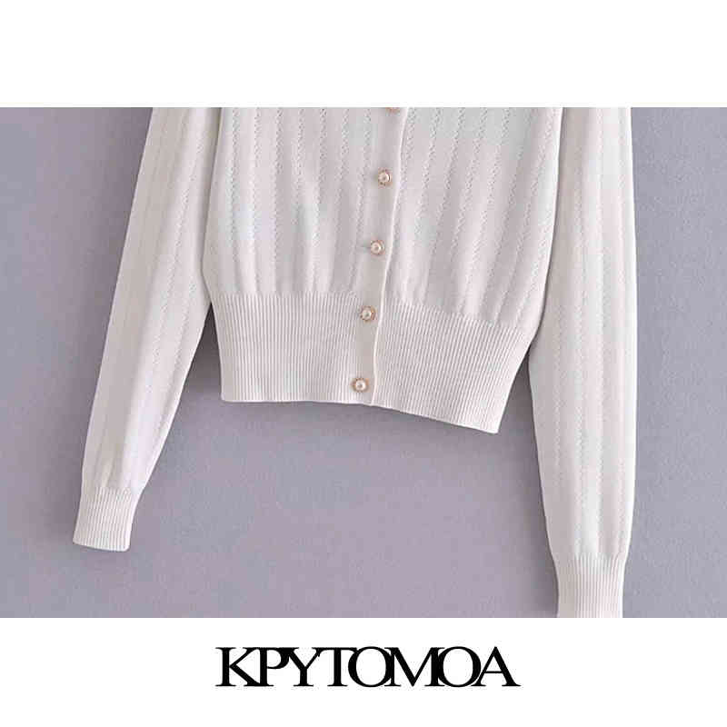 Women Fashion With Bejewelled Buttons Cropped Knit Cardigan Sweater Long Sleeve Female Outerwear Chic Tops 210420