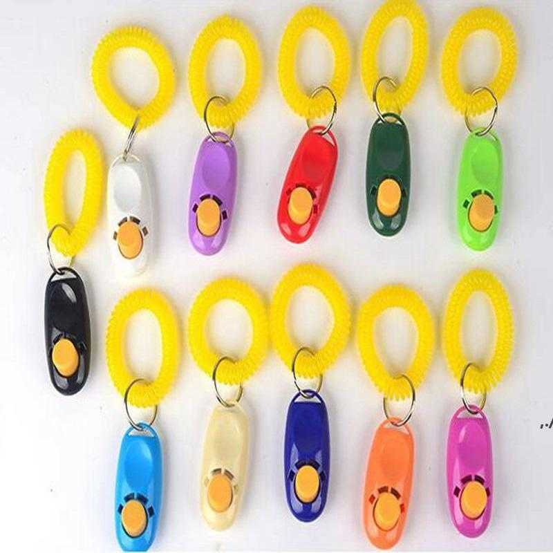 Dog Button Clicker Pet Sound Trainer with Wrist Band Aid Guide Pet Click Training Tool Dogs Supplies 11 Colors 100pcs DAU1047769426