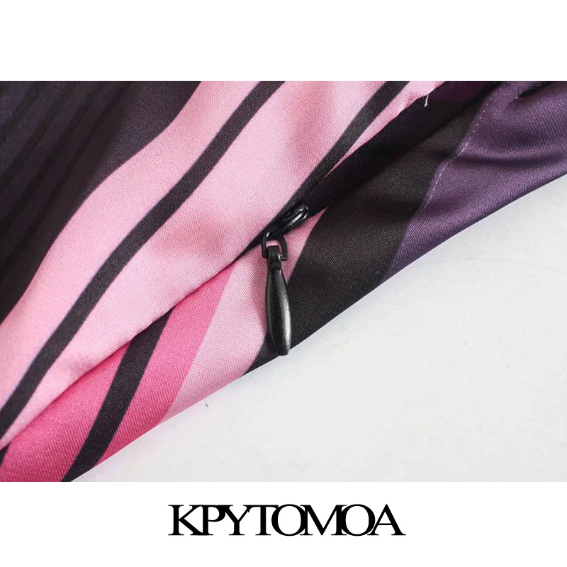 Women Chic Fashion Striped Pleated Midi Dress Backless Side Zipper Spaghetti Strap Female Dresses Vestidos 210420