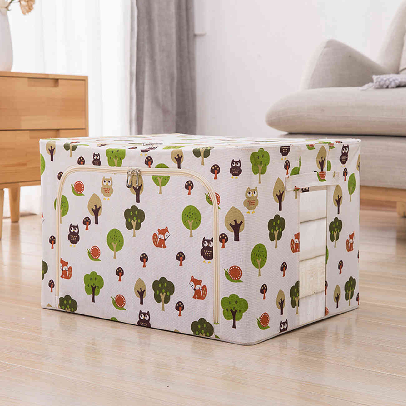 Bedspread Clothes Storage Box, Large Capacity Organizer, Cotton Linen Closet, Foldable Steel Frame, Sweater with Clear Window
