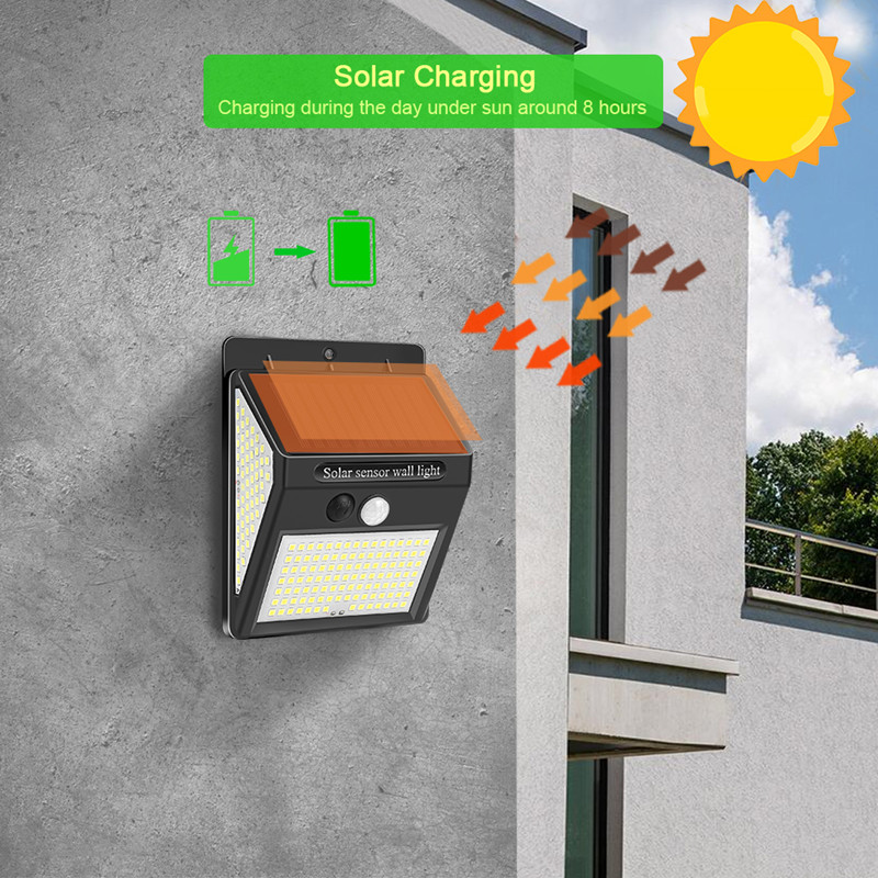 228 144 LED Solar Light Outdoor Solars Lamp with Motion Sensor Solar-Powered Sunlight Spotlights for Garden Decoration Waterproof Wall Lights