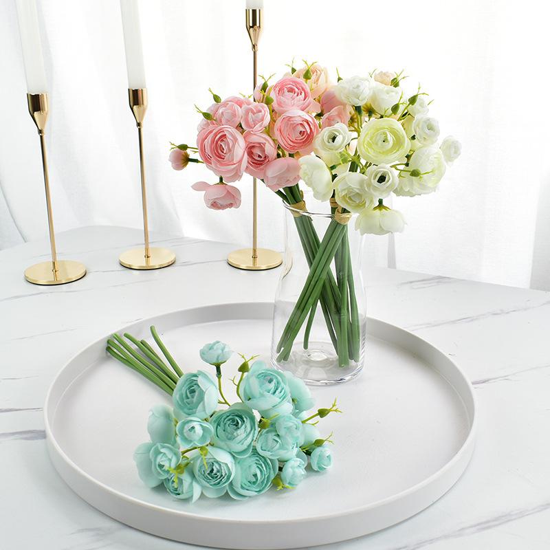Bouquet Artificial Peony Tea Rose Flowers With Pot Silk Fake Flores Wedding Flower DIY Home Garden Decoration Plants Decorative & Wreaths