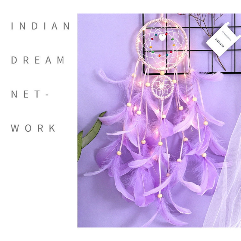Dream Catcher Handmade Feathers Ornament Wall Car Hanging Decor With String Light Decoration Home Adornment Dreamcatcher Gifts
