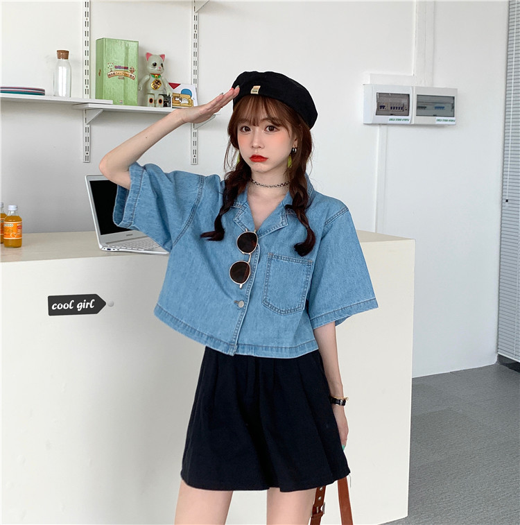 Casual Loose Korean Clothing Thin Short Denim Shirt Camisas Mujer Blusas Femininas Elegante Women Blouse ladies tops 324i 210420