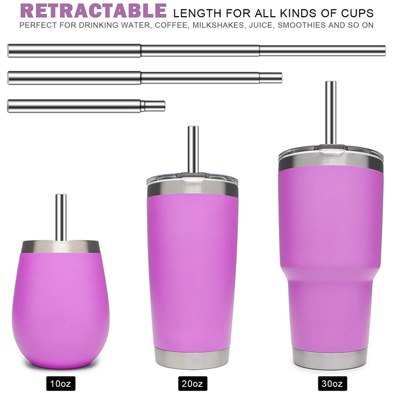 Reusable Collapsible Straws, Telescopic Stainless Steel Drinking Straw with Metal Case+Cleaner Brush+Carabiner Hook Silicone Tip DropShiping Free ship
