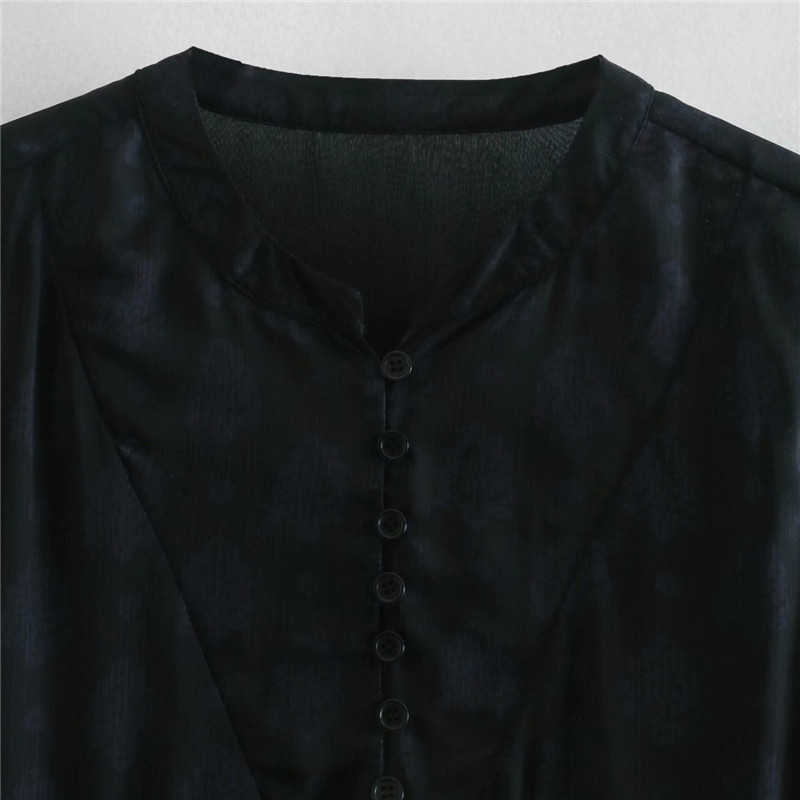 Za Retro Print Black Dress Women Transparent Long Sleeve Elegant Chiffon Short Dresses Woman Chic Asymmetric Hem Vestido 210602