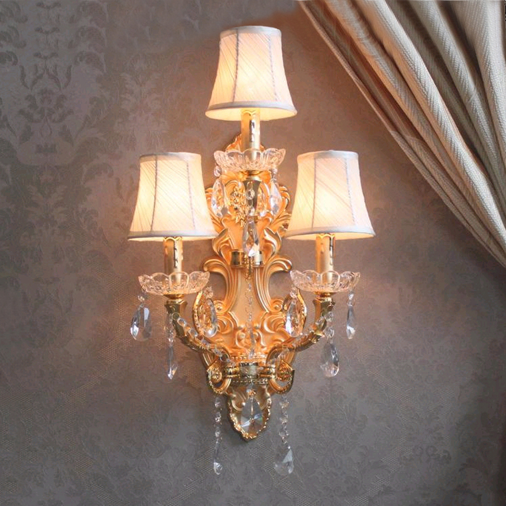 modern wall lamp crystal home Large sconce gold finish sconces with fabric shade hotel bathroom mirror light bedroom sitting room nordic decoration