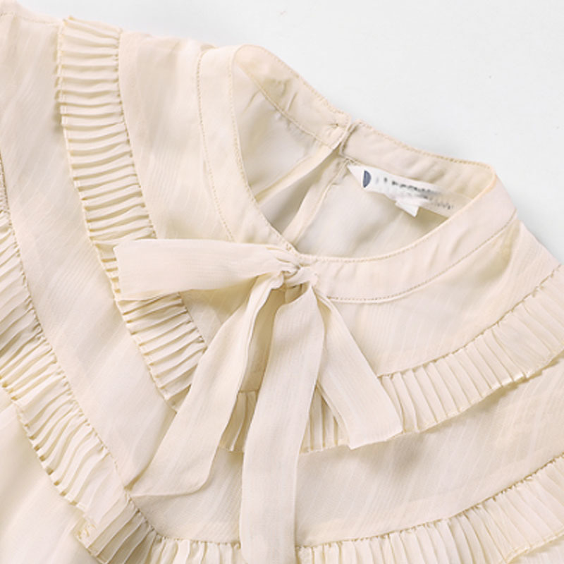 Fashion Ladies Tops Long Sleeve Casual Elegant Bow Chiffon Solid Beige Women Blouses and 5323 50 210427