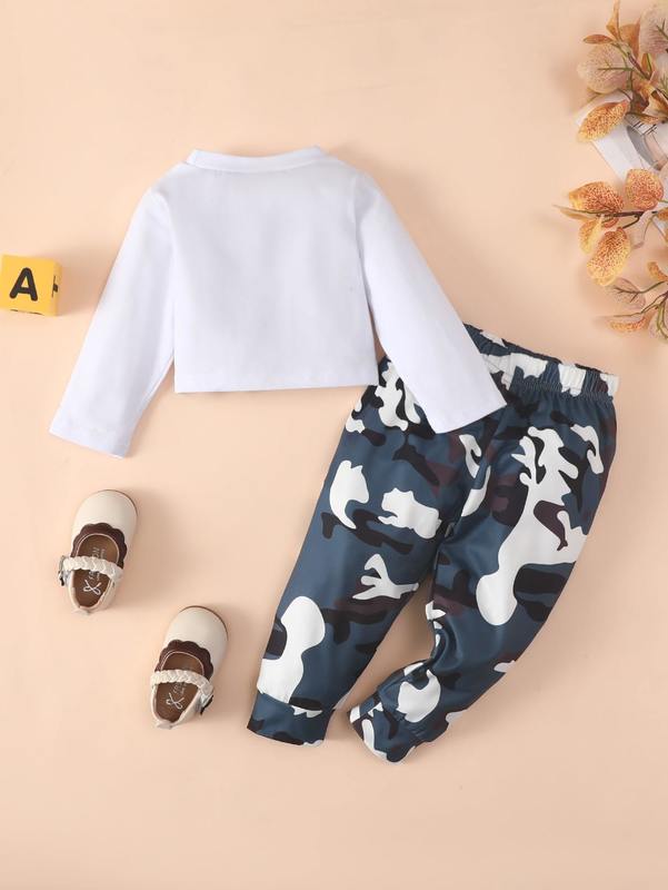 Baby Letter Graphic Tee & Camo Print Sweatpants SHE