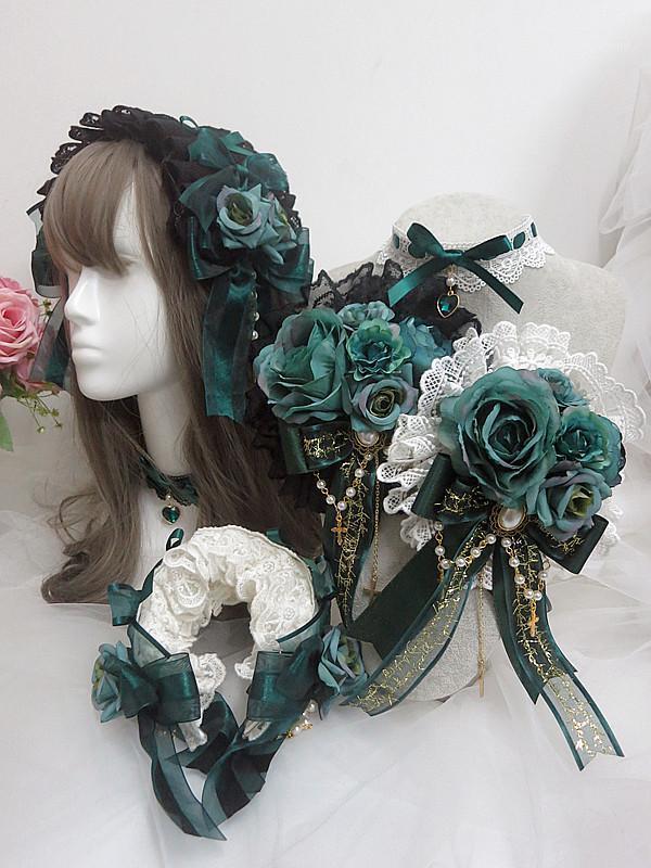 Party Masks Girl Design Lolita Lace Hairpins Dark Green Flower Pearl Cross Gothic Women Costume Necklace Headband Cosplay Headpieces
Party Masks Girl Design Lolita Lace Hairpins Dark Green Flower Pearl Cross Gothic Women Costume Necklace Headband Cosplay Headpieces