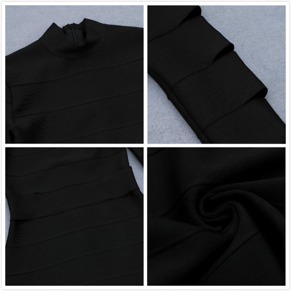 Free Women's Black Bandage Dress Sexy O-neck Long Sleeve Bodycon Hollow Elegant Club Party Vestido 210524