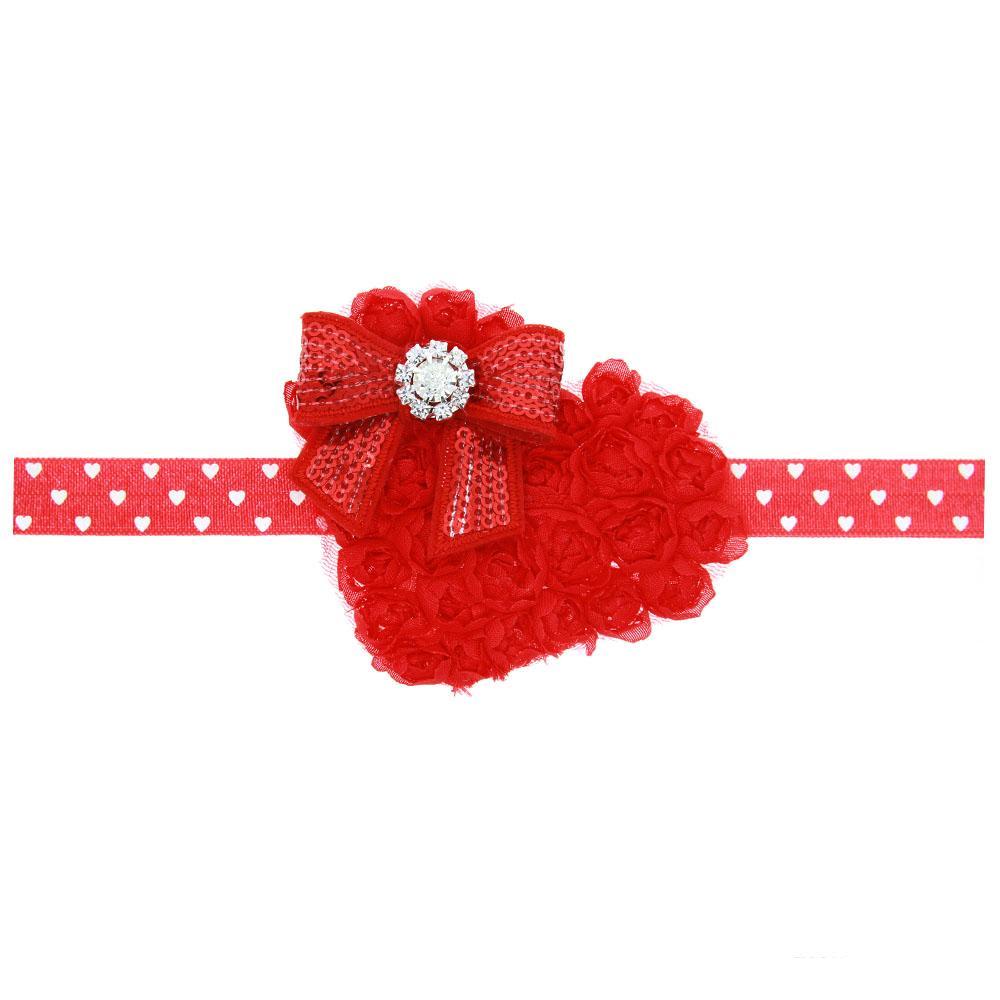 Baby Girls Christmas Headbands Heart Shape Boutique Hair Accessories Kids Elastic Paillette Headband Chiffon Bow Hairbands f
