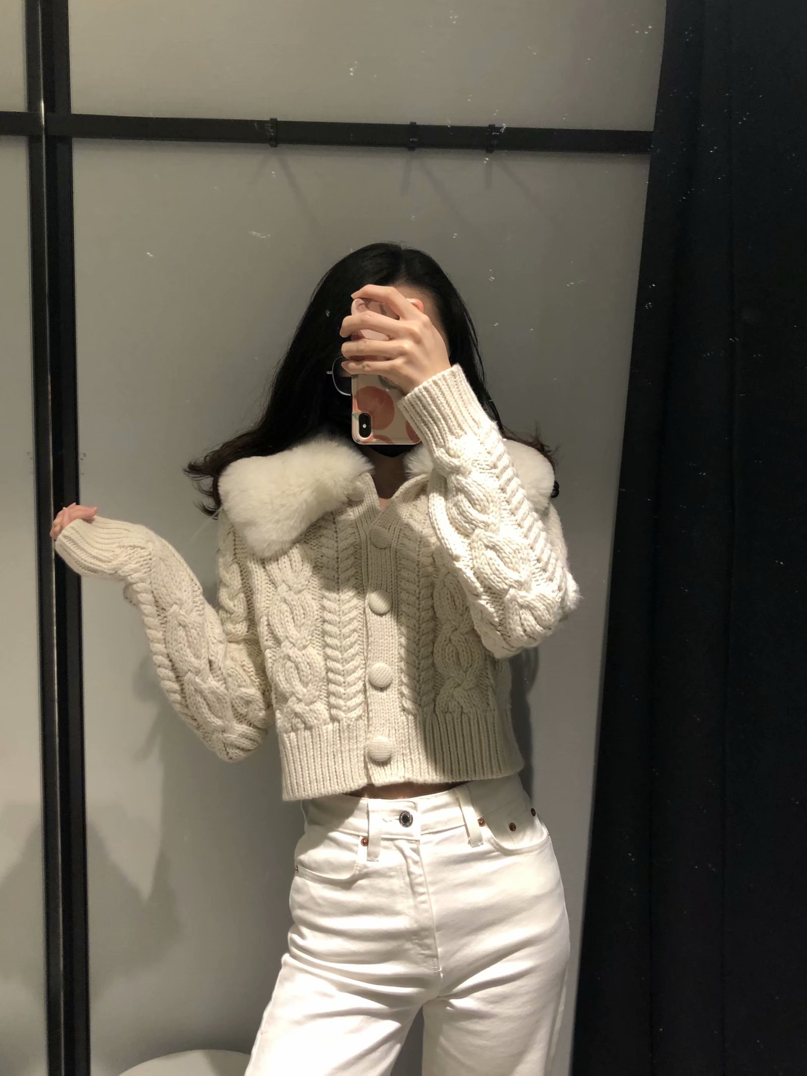 2021 Autumn new womens faux fur collar coarse wool knitted short sweater coat casacos plus size SML