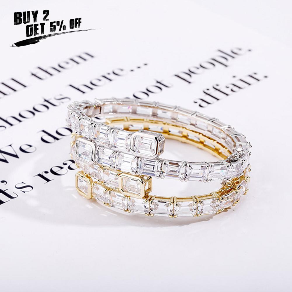 New Fashion Iced Out Baguette Cubic Zirconia Adjustable Bangle Women's Bracelet Hip Hop Charm Jewelry Valentine Day Punk Party Gift for Women and