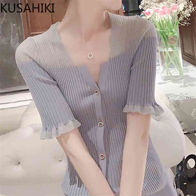 Mesh Patchwork V-neck Knitted Tops Women Summer Short Sleeve Cardigan Korean Slim Fashion Knitwear 6J447 210603, Black
Mesh Patchwork V-neck Knitted Tops Women Summer Short Sleeve Cardigan Korean Slim Fashion Knitwear 6J447 210603, Black