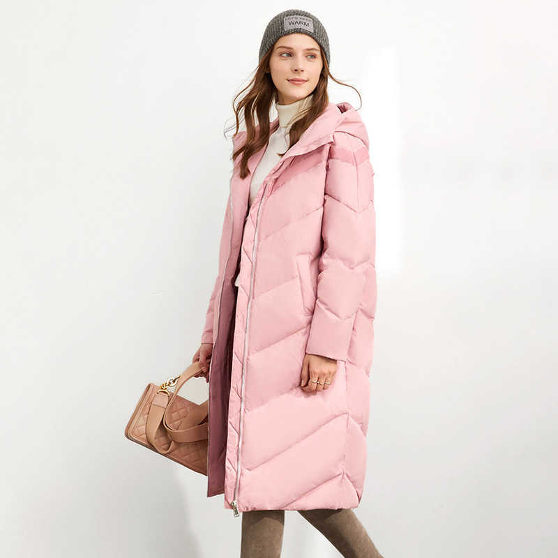 Minimalism Women Winter Thick Hooded White duck down Coat Fashion Causal Stripe 80%White Female Jacket 11930382 210527