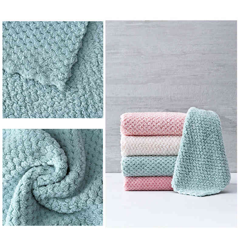 Super Absorbent Anti-grease Pineapple Plaid Washing Dish Towel Multi-function Kitchen Supplies Coral Velvet Wiping Rags