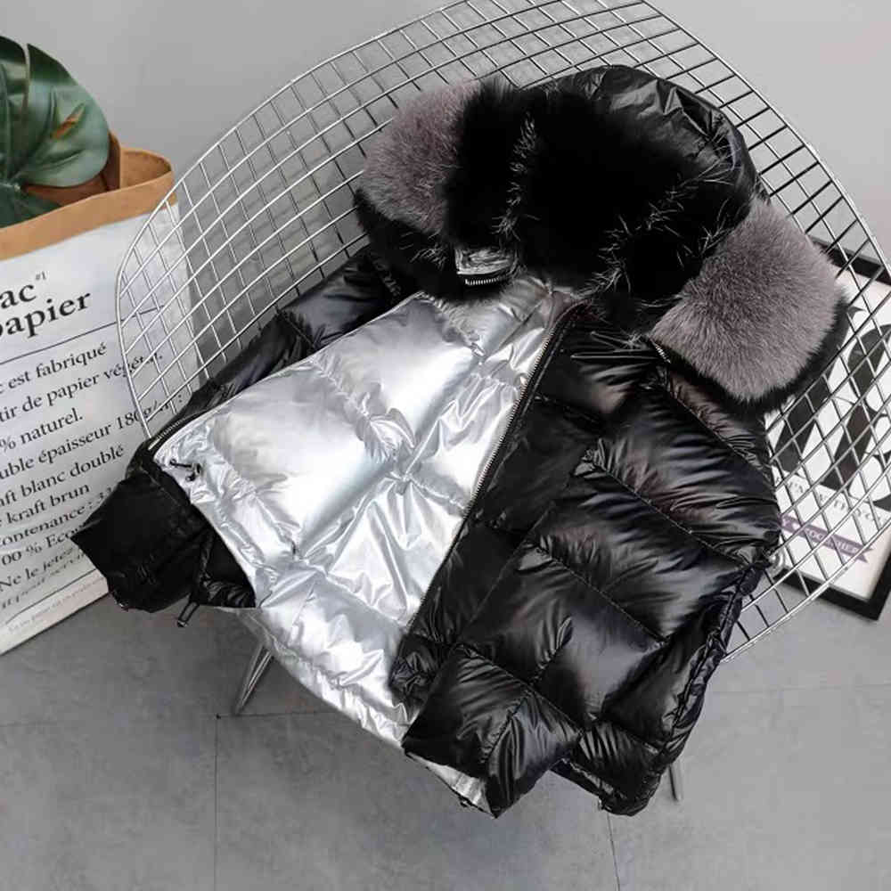 Real Fur Coat Natural Fox Collar Winter Jacket Women Loose Short Down White Duck Thick Warm Parka 210428
