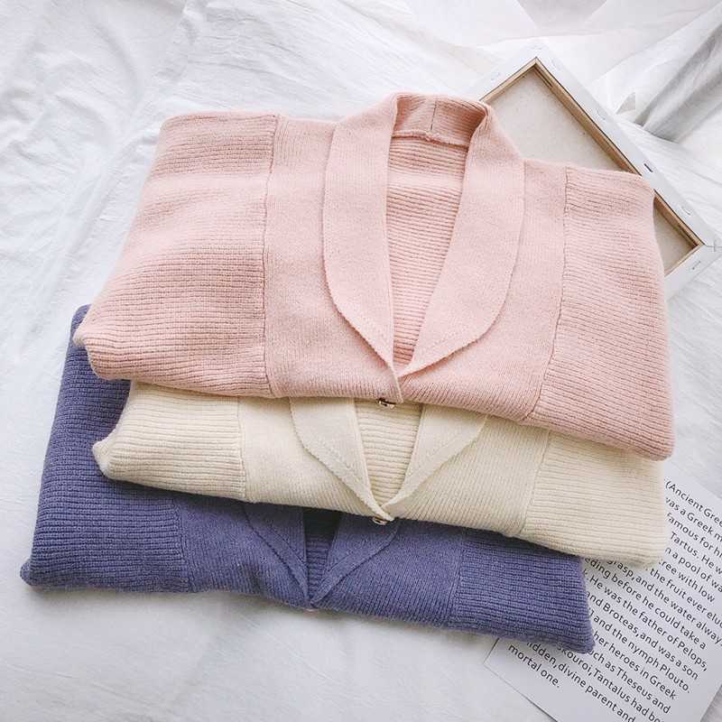 Yedinas Solid Sweater Cardigan For Women Vintage Cashmere Long Sleeve V Neck Ladies s Korean Style Winter 210527