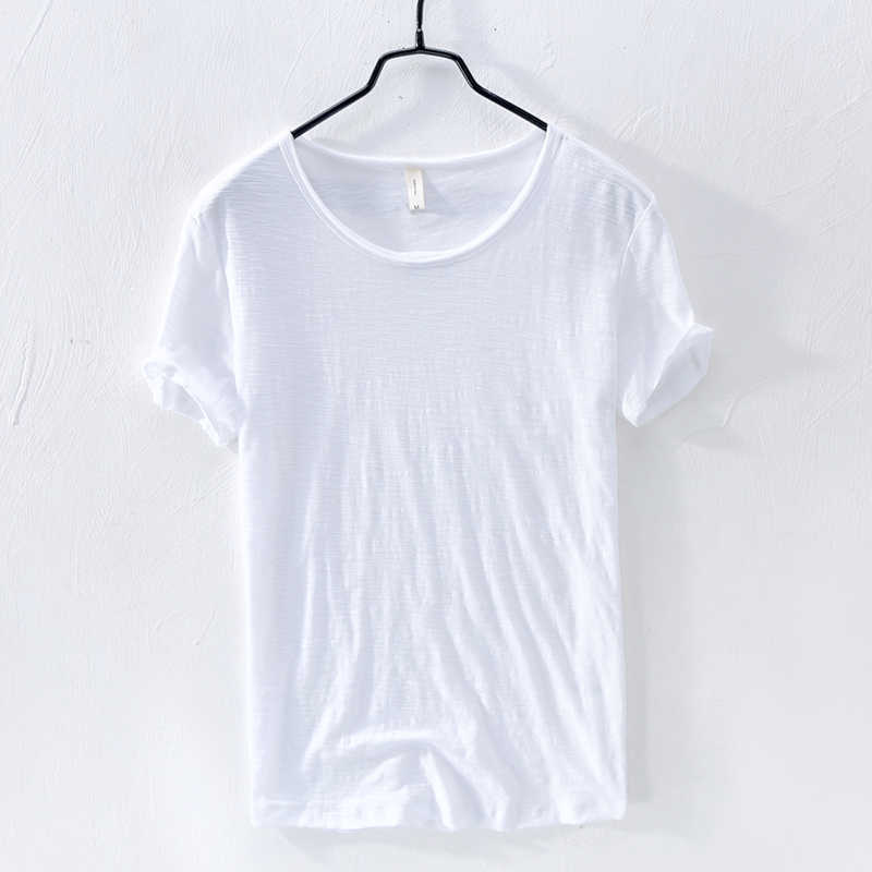 Summer 100% Cotton T-shirt Men O-Neck Solid Color Casual Thin T Shirt Basic Tees Plus Size Short Sleeve Tops Y2450 210601
