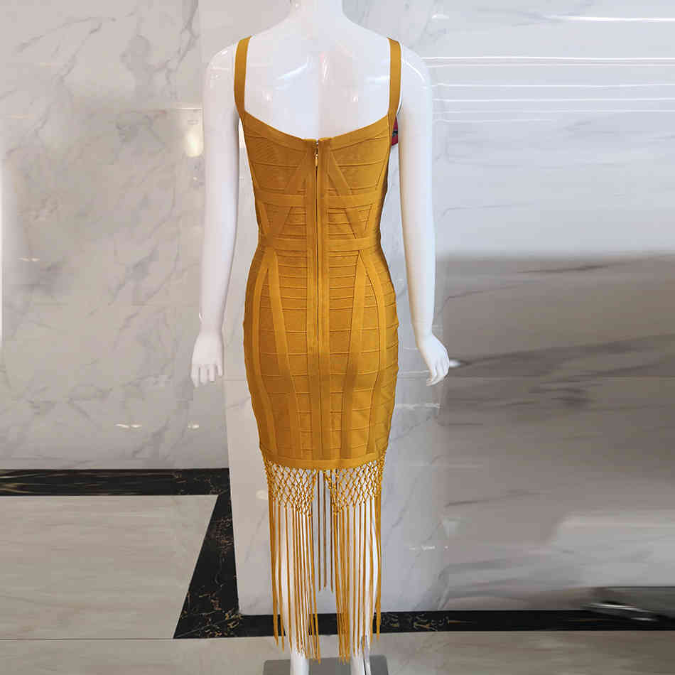 Summer Ladies Fringed Bandage Dress Vestidos Sexy Sleeveless Bodycon Club Midi Celebrity Party 210525