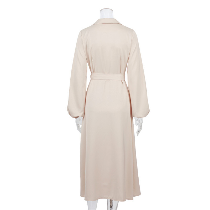 Spring vintage Office Ladies Solid Long Sleeve Women Midi Dress Lightly Matured V-neck Lantern Sexy Split 210514