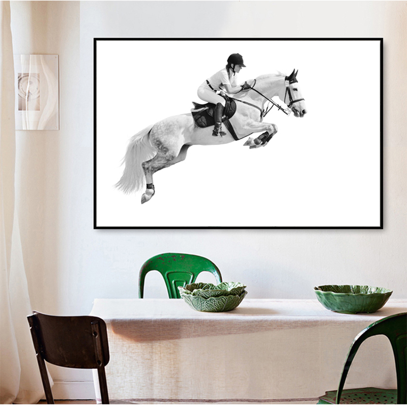 Modern Canvas Painting Horse Racing Wall Art Prints Posters Art Prints for Living Room White Horse Animal Pictures