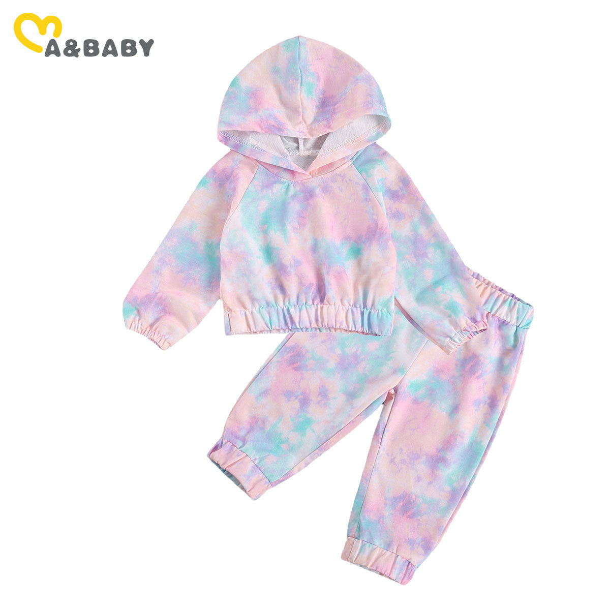 6M-5Y Spring Autumn Toddler Kid Girls Clothes Set Tie Dye Pullover Hooded Sweatshirts Pants Tracksuit Children Outfits 210515