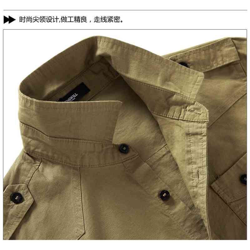 Men Causal Dress Shirt Cotton,men's Army Long Sleeve Slim Shirts Military Khaki Shirts Green Fit Military Style Male Shirts 210518