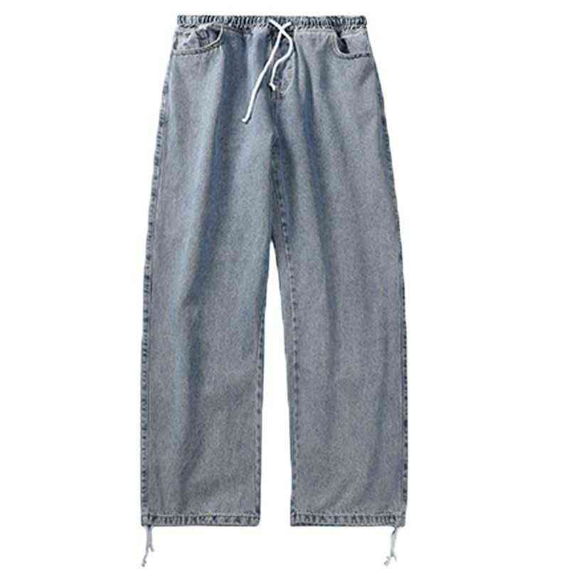 Men's Loose Black/Blue Straight Pants Solid Color Casual Baggy Homme Cargo Pocket Jeans Wide Leg Denim Trousers 211111