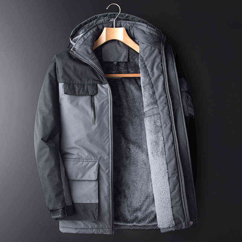 Men Autumn Winter Warm Waterproof Jacket Casual Thick Outwear Windproof Hat Parkas Plus Size L9Xl 211214Z