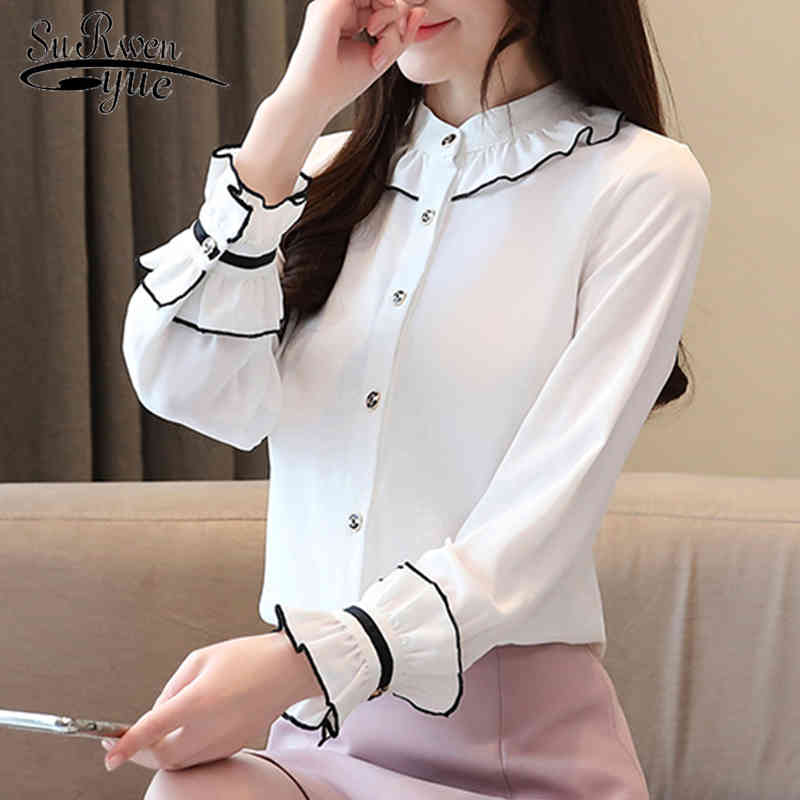 Blouses Woman Autumn Chemisier Femme Ladies Tops Long Sleeve Chiffon White Shirt Women Button Down for 6770 50 210427