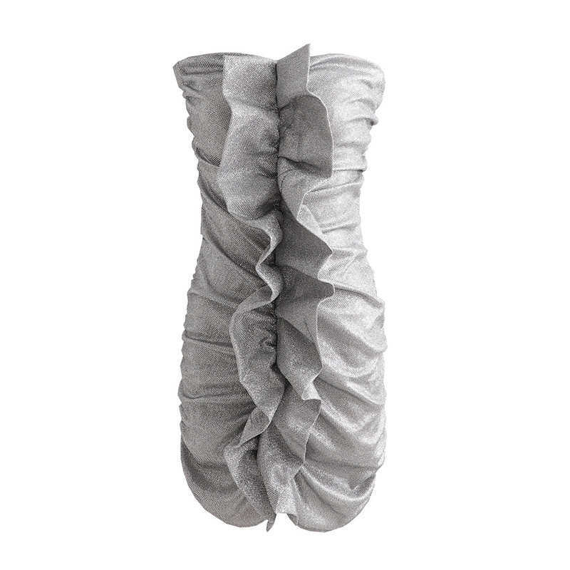 Sexy Women Silvery Reflect Light Mini Dress Fashion Ladies Draped Ruffles Vestidos Sweet Female Chic Slim Dresses 210527