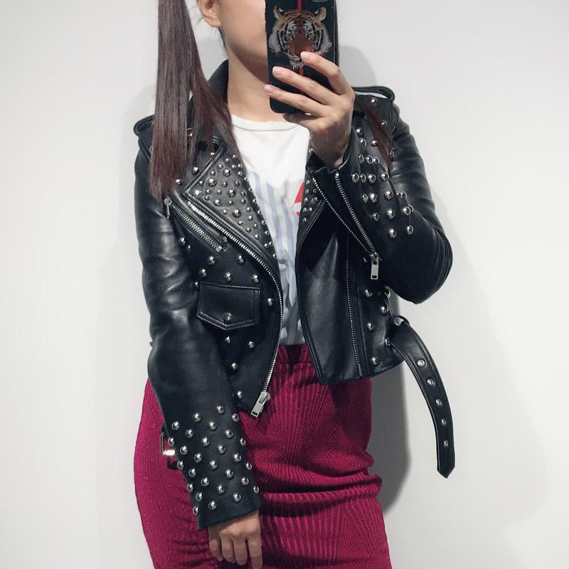 Women's Leather & Faux Ladies Real Jacket Women Rivet, Black
Women's Leather & Faux Ladies Real Jacket Women Rivet, Black