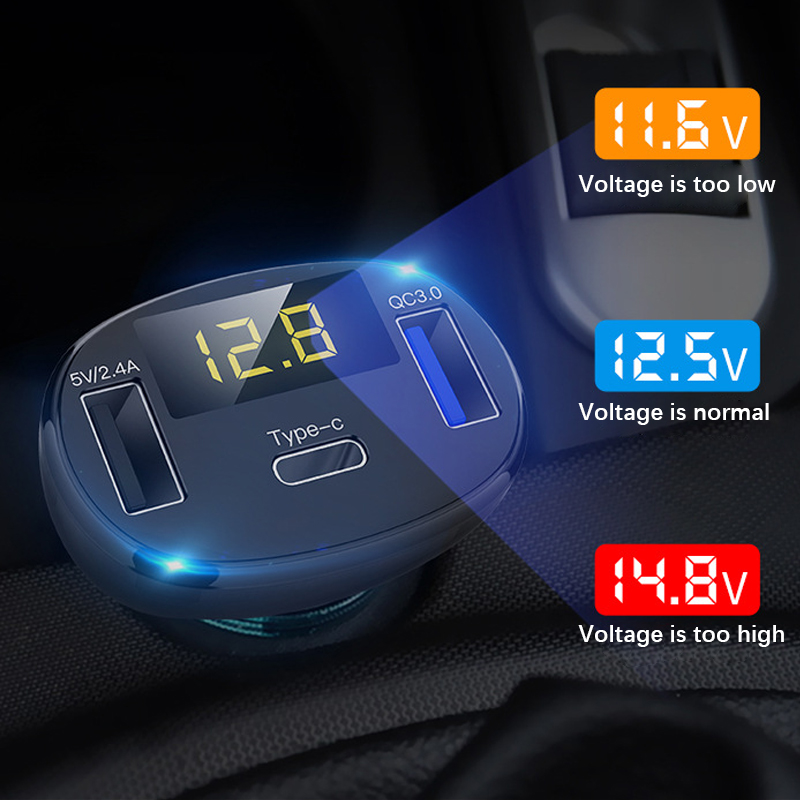 Type-C QC 3.0 2.4A USB Car Charger Three Port Quick Charge PD For Laptop Voltage Detection Auto Phone iPhone Samsung