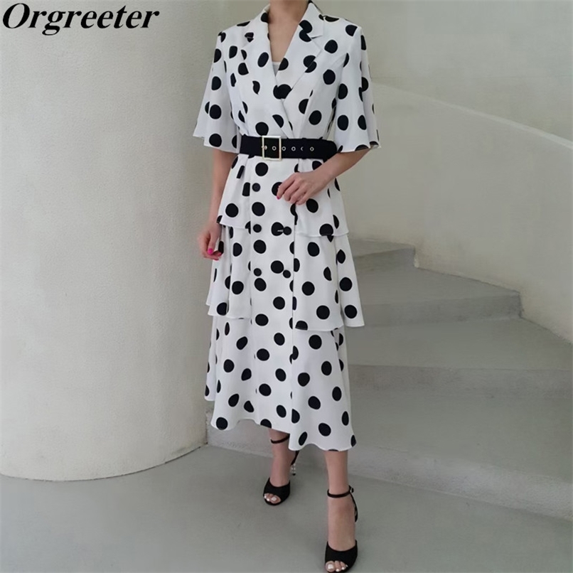 Elegant Cascasing Ruffle Dot Print Cake Dress Women Summer Double-breasted Belt Slim Suit Vestidos A-line Long Robe 210602, Solid black dress
Elegant Cascasing Ruffle Dot Print Cake Dress Women Summer Double-breasted Belt Slim Suit Vestidos A-line Long Robe 210602, Solid black dress