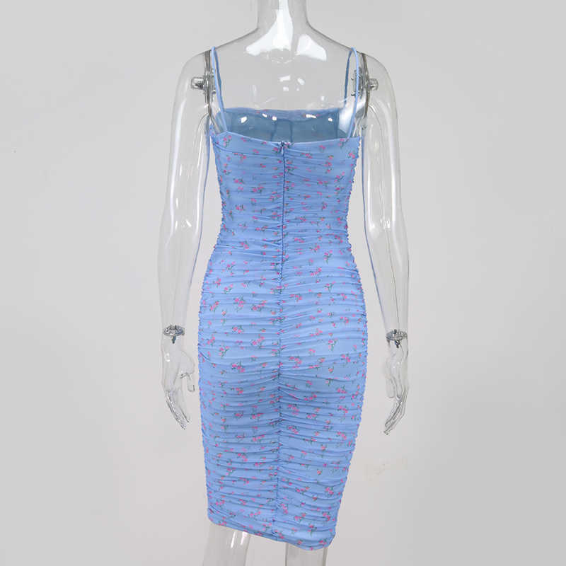 Colysmo Floral Dress Women Backless Sexy Bodycon es Summer Beach Party Club Wear Pleated Ruched Knee-length 210527