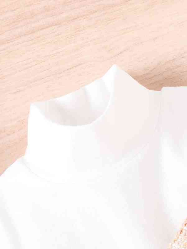 Baby Mock Neck Plaid Tweed Dress & Flap Detail Jacket SHE