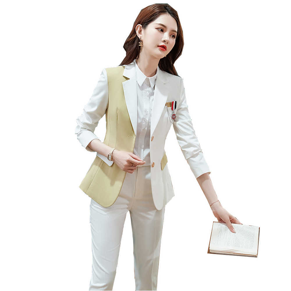 Latest Korean Women Pant Suit College Style Jacket Blazer And Trousers 2 Piece Set For Teacher Work Wear 210930