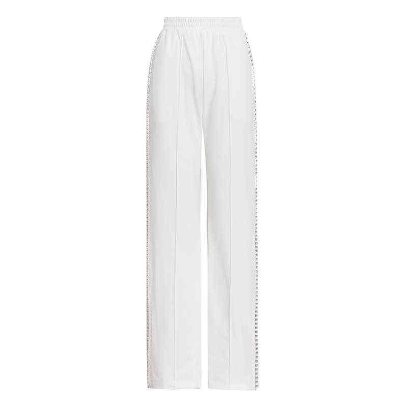 TWOTYLE White Casual Diamonds Pant For Women High Waist Solid Elastic Minimalist Pants Females Fashion Summer Clothing 211124