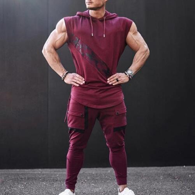 Fashion Summer Mens Sleeveless Hoodie T-Shirts Muscle Sweatshirt Cool Hoody Tops GYM Sport Slim Fitness Hooded Sportswer Tees 210329