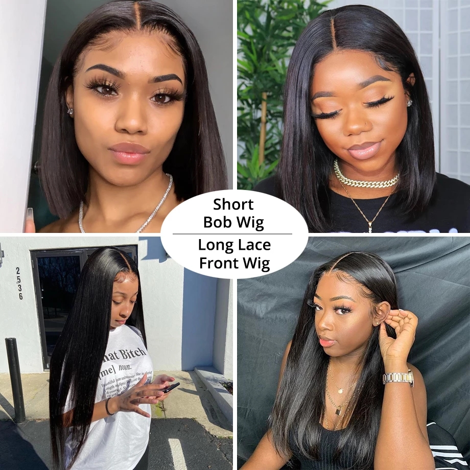 34 Inch Straight Lace Front Brazilian Wigs For Women 13X4 Short Bob Full Hd Transparent Synthetic Hair Wig 250520