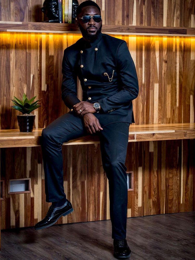 Black Arabic 3 Pieces Mens Suits High Collar Male Tuxedos For Wedding Blazers Slim Fit Muslim Groom Wear Prom Jackets And Pants