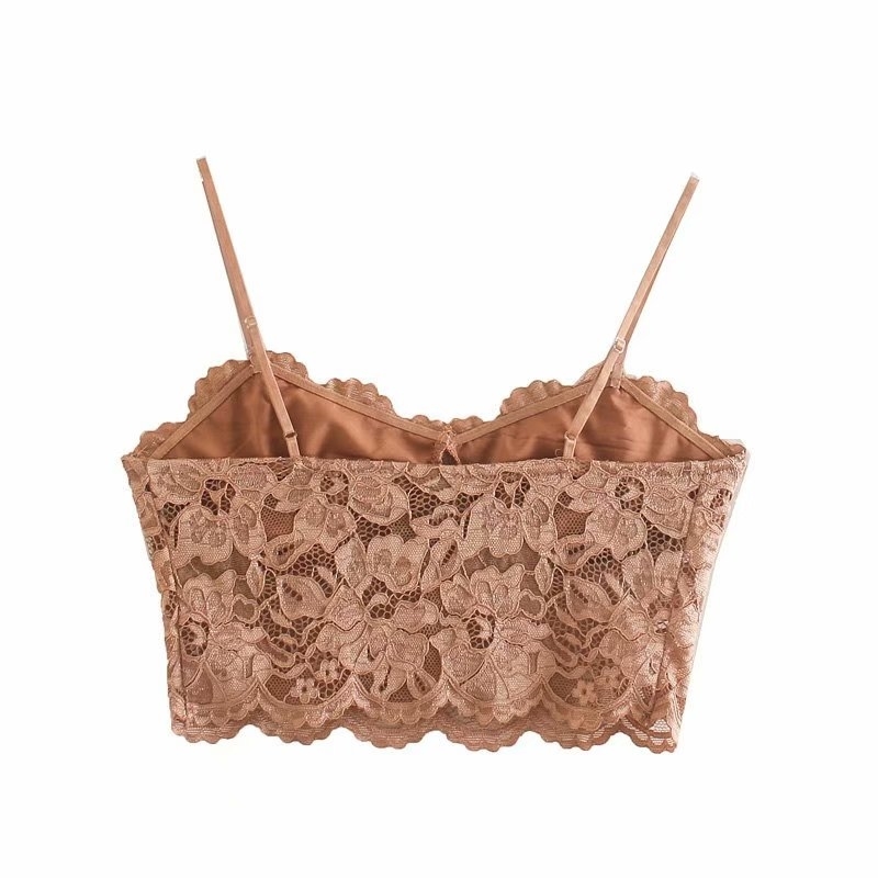 Women sexy hollow out lace Camisole ladies inner wear style spaghetti strap short camis tank tops sling crop tops T683 210625