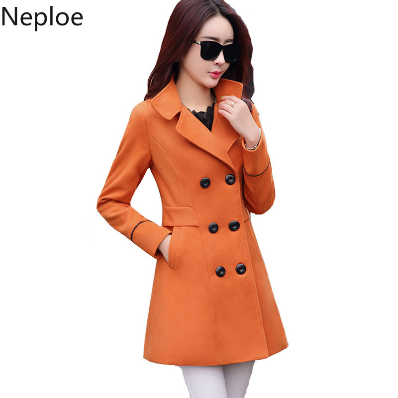 Neploe Woman Jacket Winter Fashion Woolen Coat Female Korean Fashion Outwear Single-breasted Slim Fit Tops Female 94511 210422
