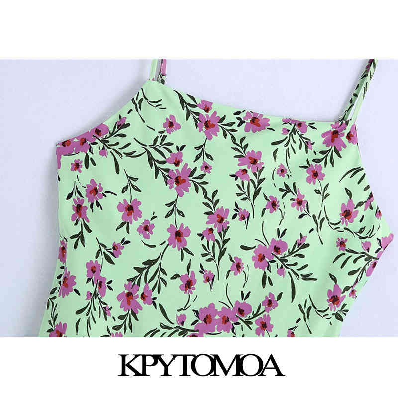 Women Chic Fashion Floral Print Cozy Mini Dress Backless With Buttons Thin Straps Female Dresses Vestidos 210420